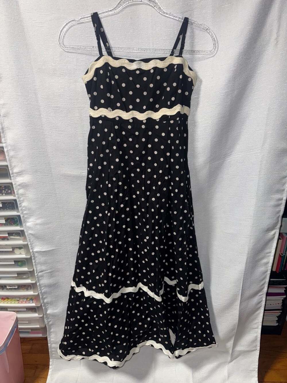 Sim & Sam Style 520212 Black and White Polka Dot Ric Rac Poplin Maxi Dress